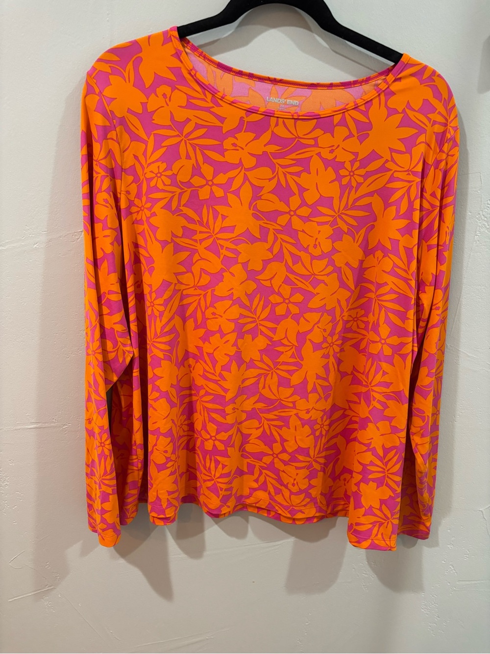 Lands' End Hot Pink and Orange Floral Long-Sleeve Tee